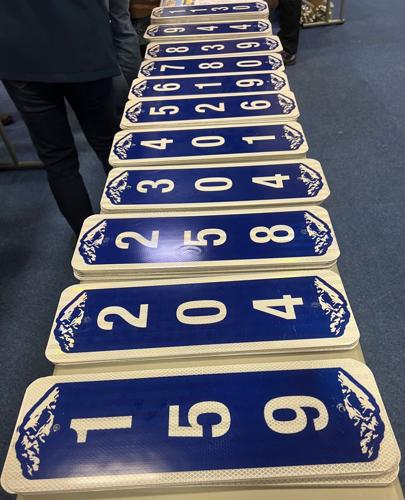 Address signs awaiting pickup