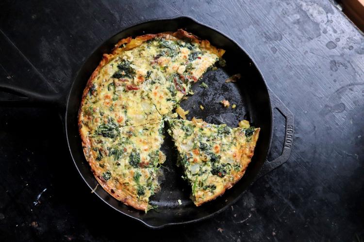 Instead of pastry, the crust for this cheesy springtime quiche is made with baby Yukon gold potatoes.